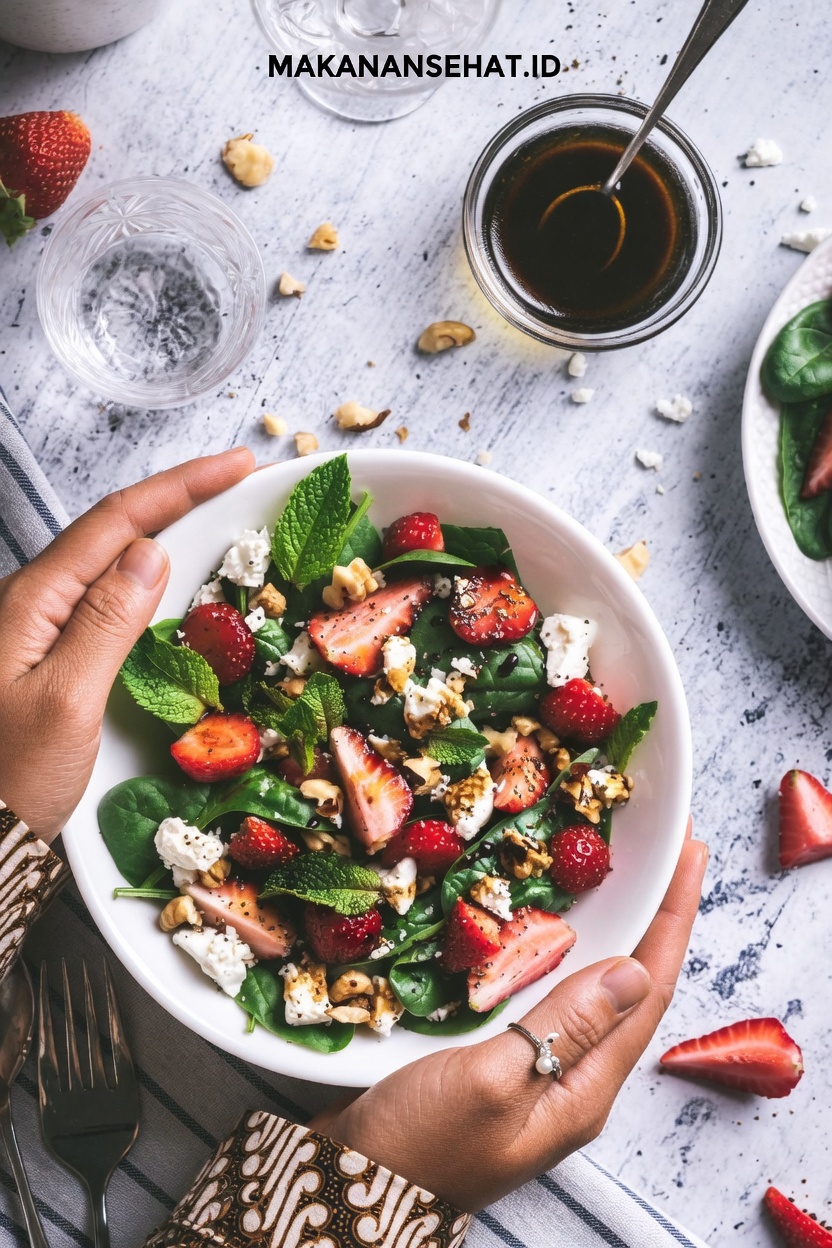 Salad Stroberi Walnut Ini Akan Membuat Anda Bersemangat Menyantap Sayuran Hijau