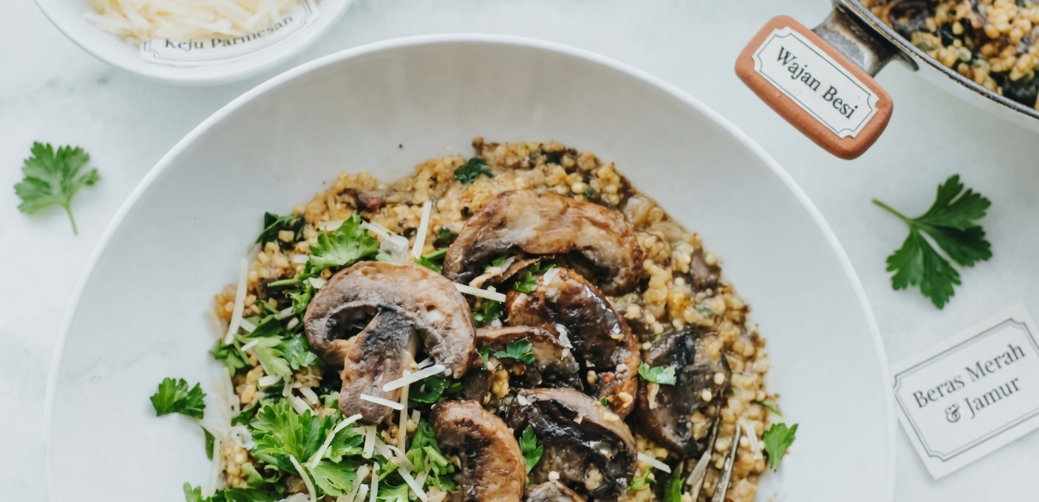 Kaserol Nasi Sayuran Musim Gugur dan Jamur Satu Wajan